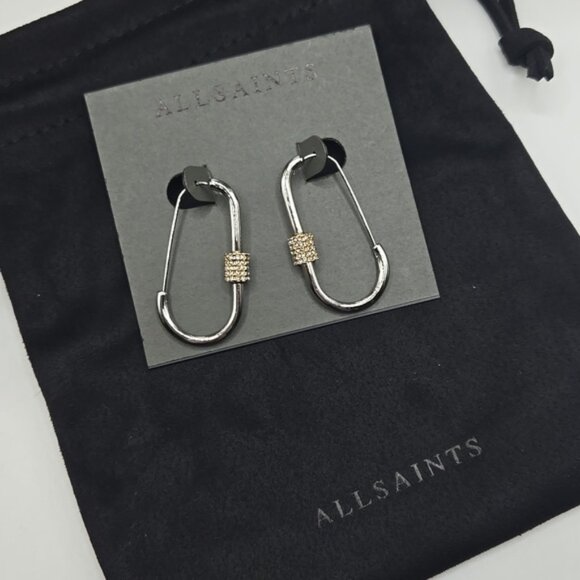 AllSaints Two-Tone Pave Carabiner Earrings - Picture 3 of 4